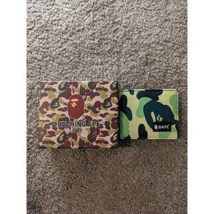 A Bathing Ape BAPE ABC Camo Bifold Wallet Green Camouflage Canvas Card Holder